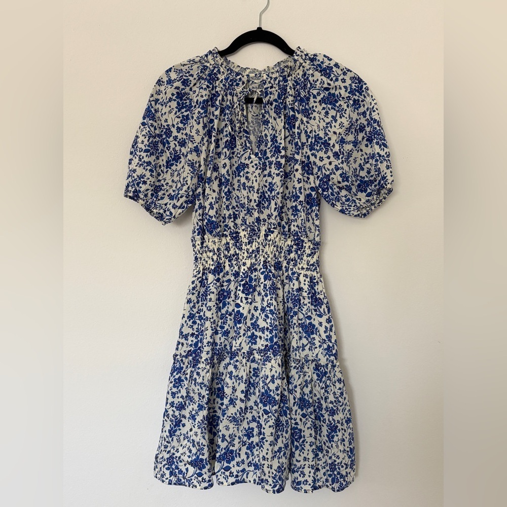Rails Fiorella Dress Blue Marguerite Peplum Sleeves Shirred Waist Cottagecore - Picture 2 of 7